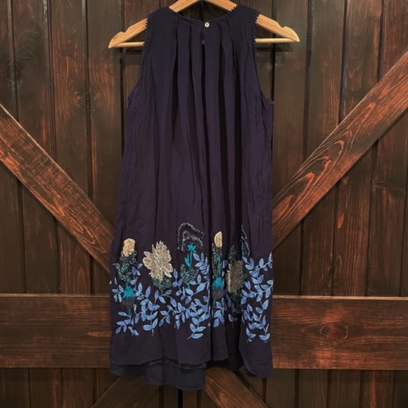 Anthropologie Not So Serious Embroidered Woodvine Swing Dress Size 6 Blue 6410 - Picture 4 of 14